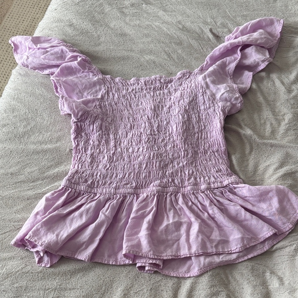 Japna Lavender Smocked Blouse with Ruffled Sleeves - Picture 2 of 3